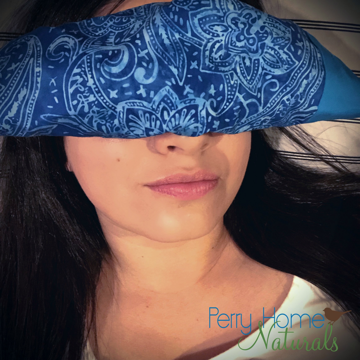 Aromatherapy Eye Pillow with Choice of Blend - Lisbon Brushed Cotton Navy with Oatmeal Trim