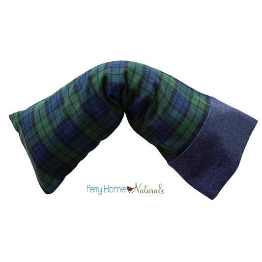 Aromatherapy Eye Pillow with Choice of Blend - Organic Green Plaid with Navy Trim
