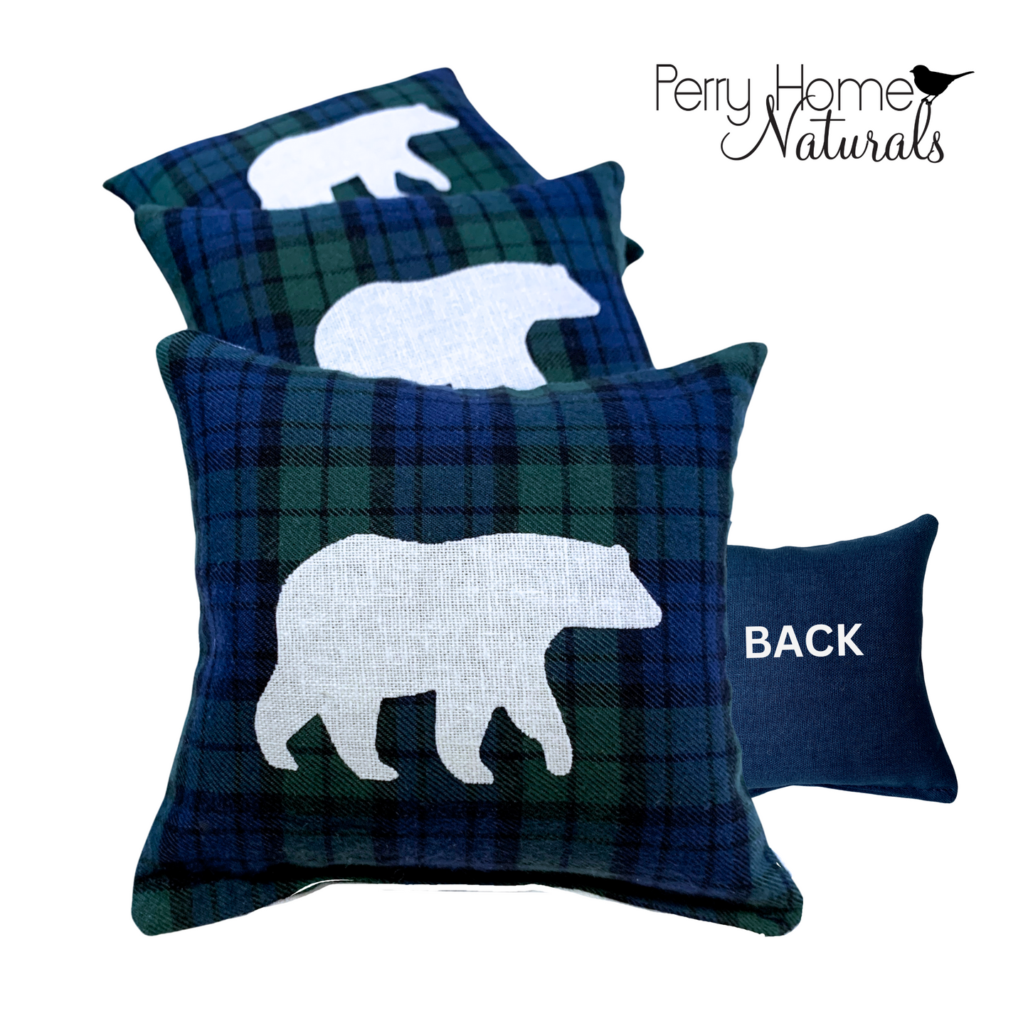 Hunter + Navy Plaid Sachets with Choice of White Linen Applique Design and Scent