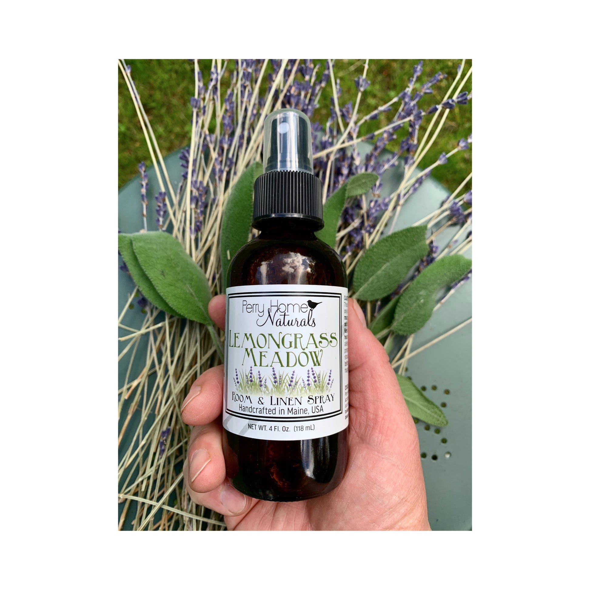 Lemongrass Meadow room and linen spray by Perry Home Naturals – organic lemongrass, lavender, and sage essential oils