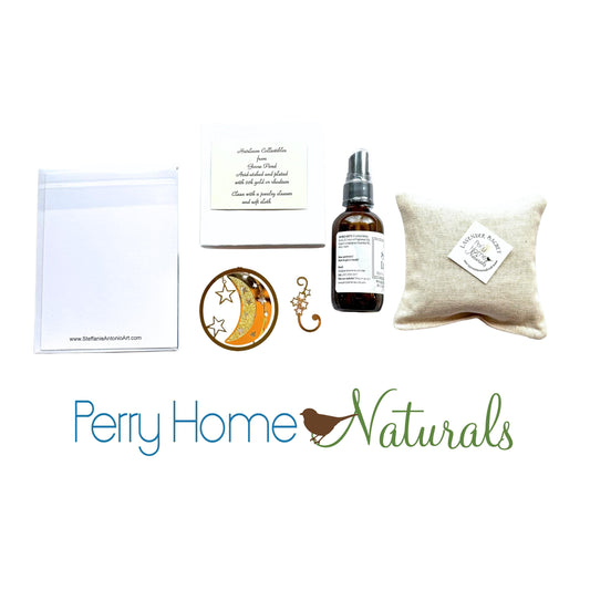 Moon + Stars Gift Bundle - Ornament, Printed Art Card, Sachet & Room Spray