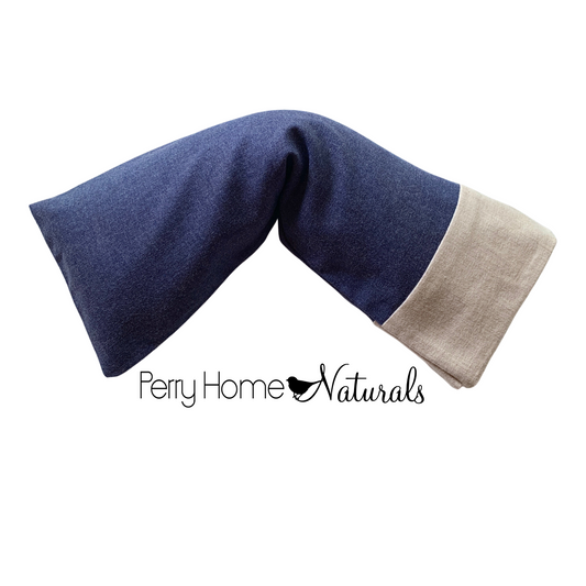 Aromatherapy Eye Pillow with Choice of Blend - Lisbon Brushed Cotton Navy with Oatmeal Trim