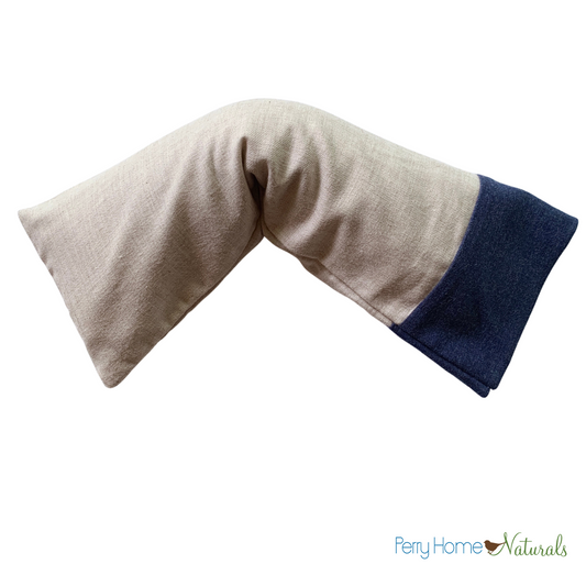 Aromatherapy Eye Pillow with Choice of Blend - Lisbon Brushed Oatmeal Cotton with Navy Trim