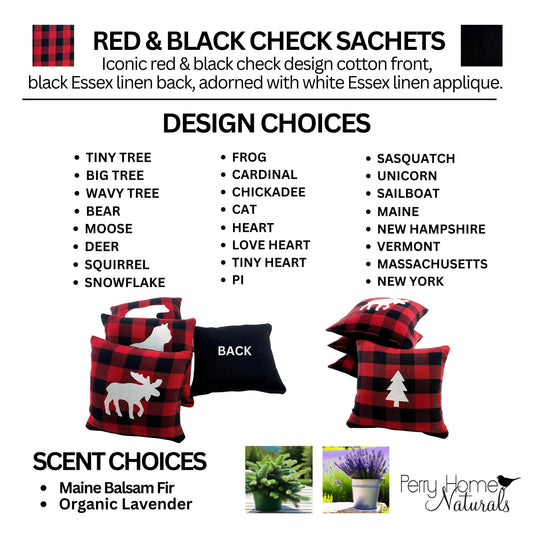 Red and Black Check Sachets with Choice of Applique Design and Scent