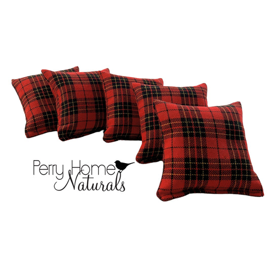 Maine Balsam Sachets in Red Holiday Plaid Twill - Set of Five