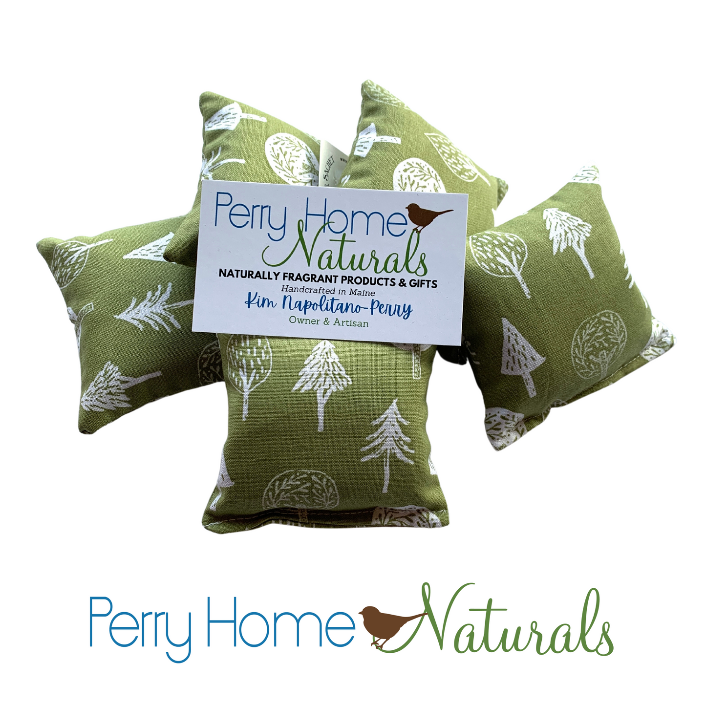 Maine Balsam Fir Sachets in Little Thicket Cotton Print - Set of Three Small Sachets