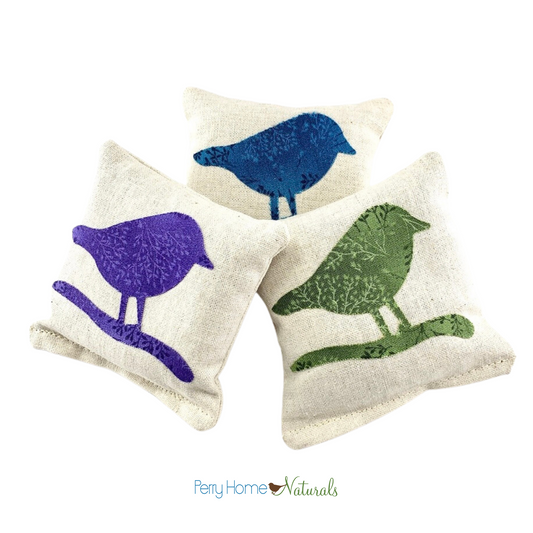 Lavender Or Balsam Fir Chickadee Design Sachet - Choice of Size, Color, Scent