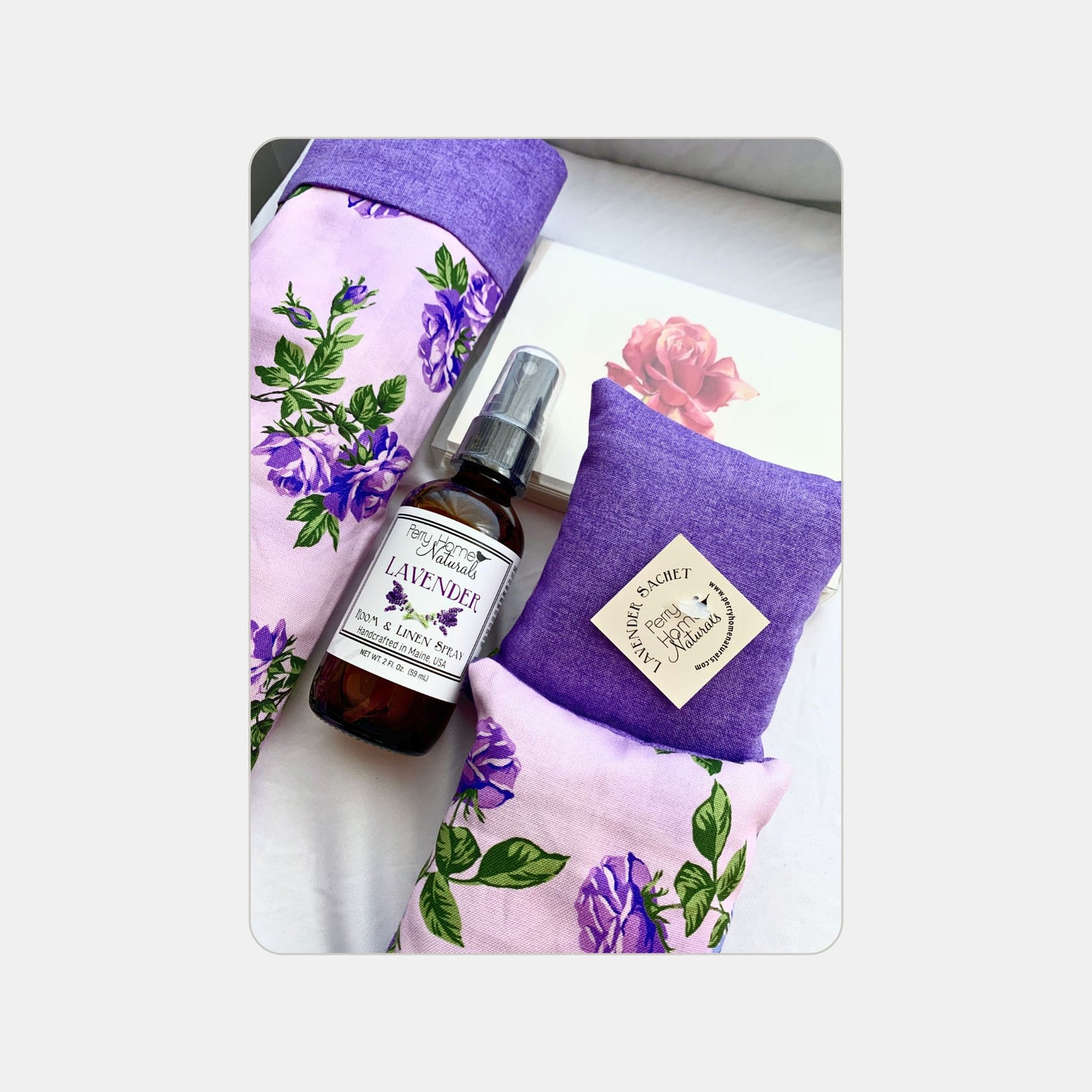 Lavender + Rose-Themed Gift Box – Eye Pillow, Lavender Sachets, Notecards & Room Spray