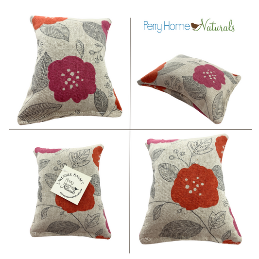 Organic Lavender Sachet - Pink & Red Cotton + Flax Flower Design