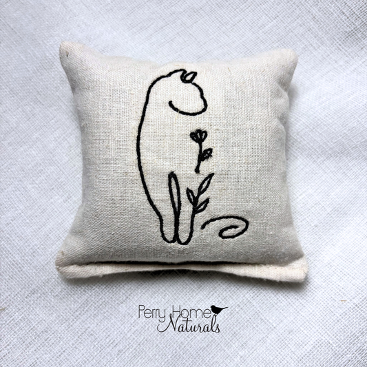 Cat & Flower Embroidered Linen Sachet