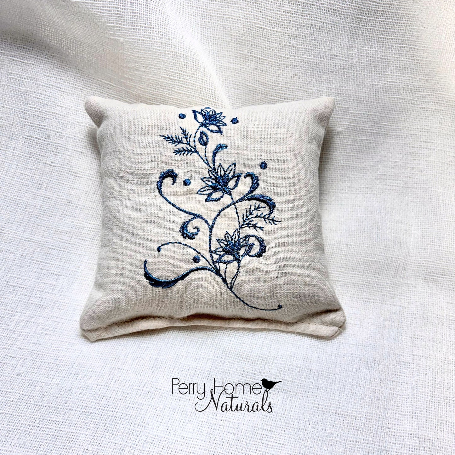 Flower Stem in Blue Embroidered Linen Sachet