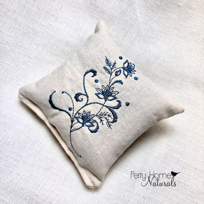 Flower Stem in Blue Embroidered Linen Sachet
