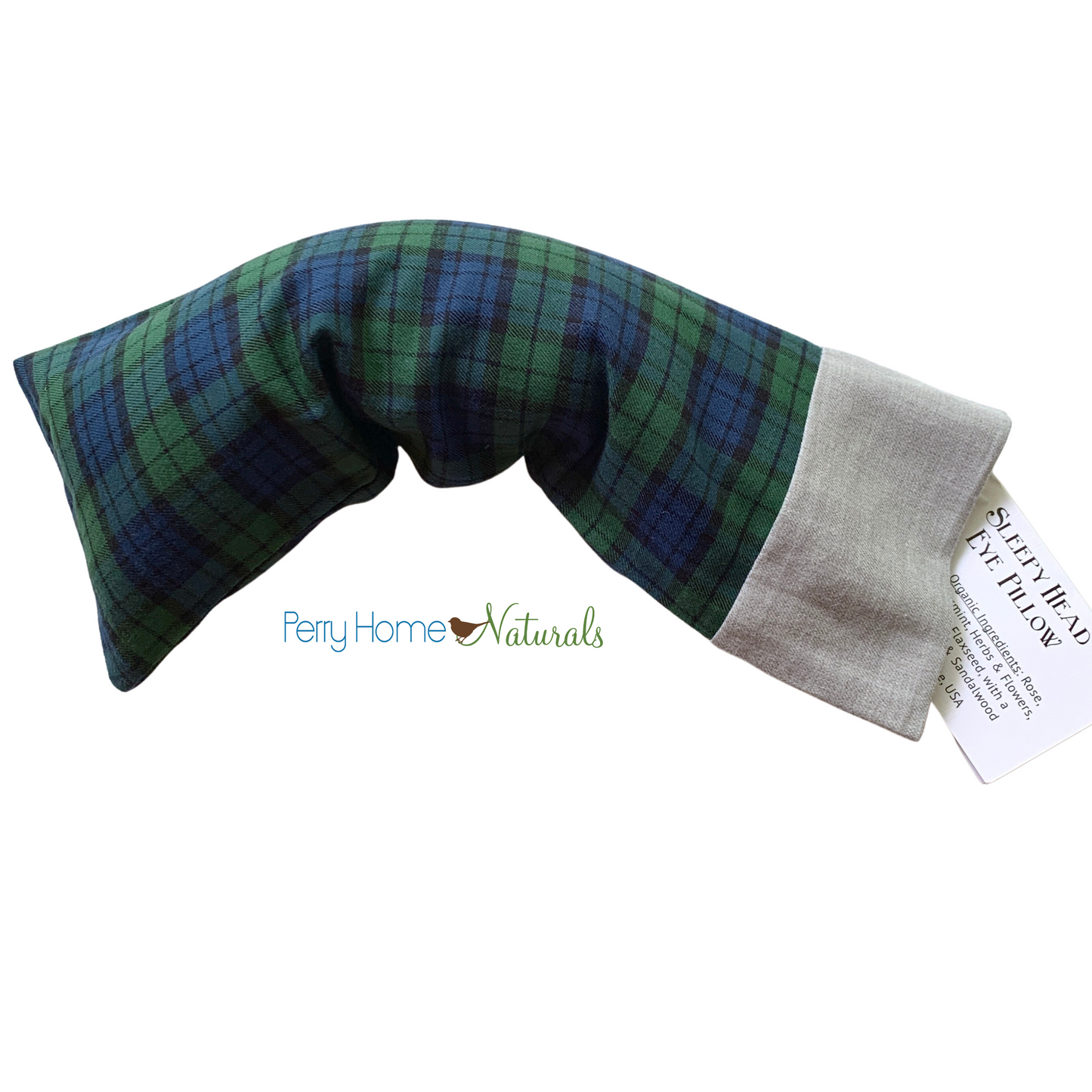 Aromatherapy Eye Pillow with Choice of Blend - Organic Green Plaid with Grey Trim