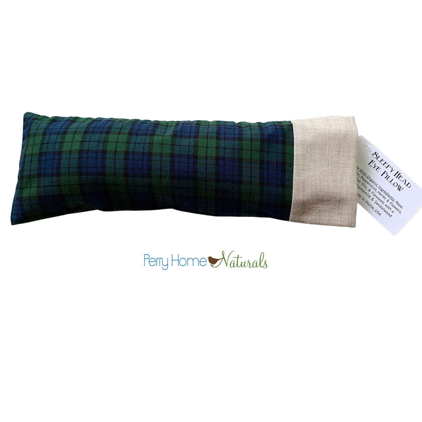 Aromatherapy Eye Pillow with Choice of Blend - Organic Green Plaid with Oatmeal Trim