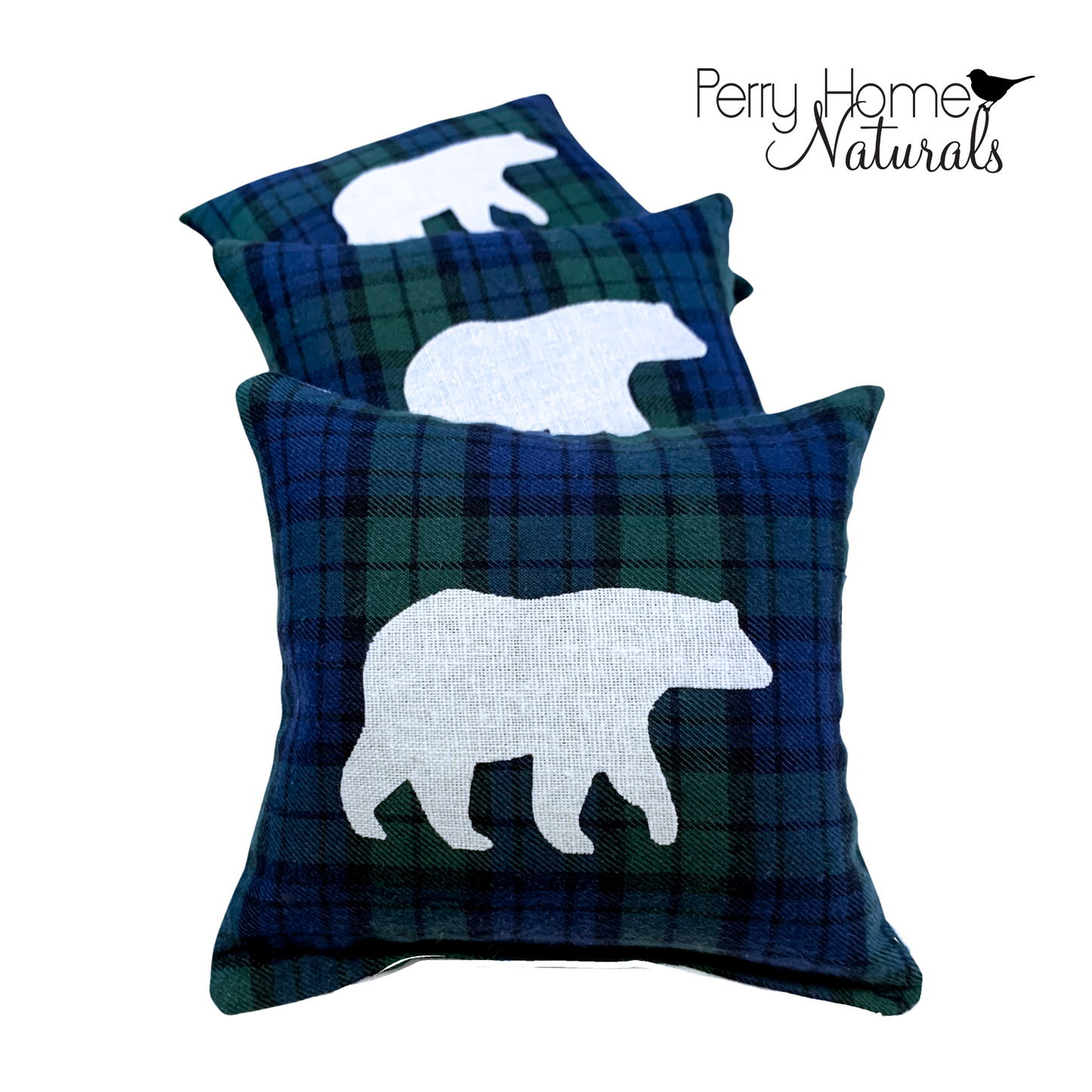Hunter + Navy Plaid Sachets with Choice of White Linen Applique Design and Scent