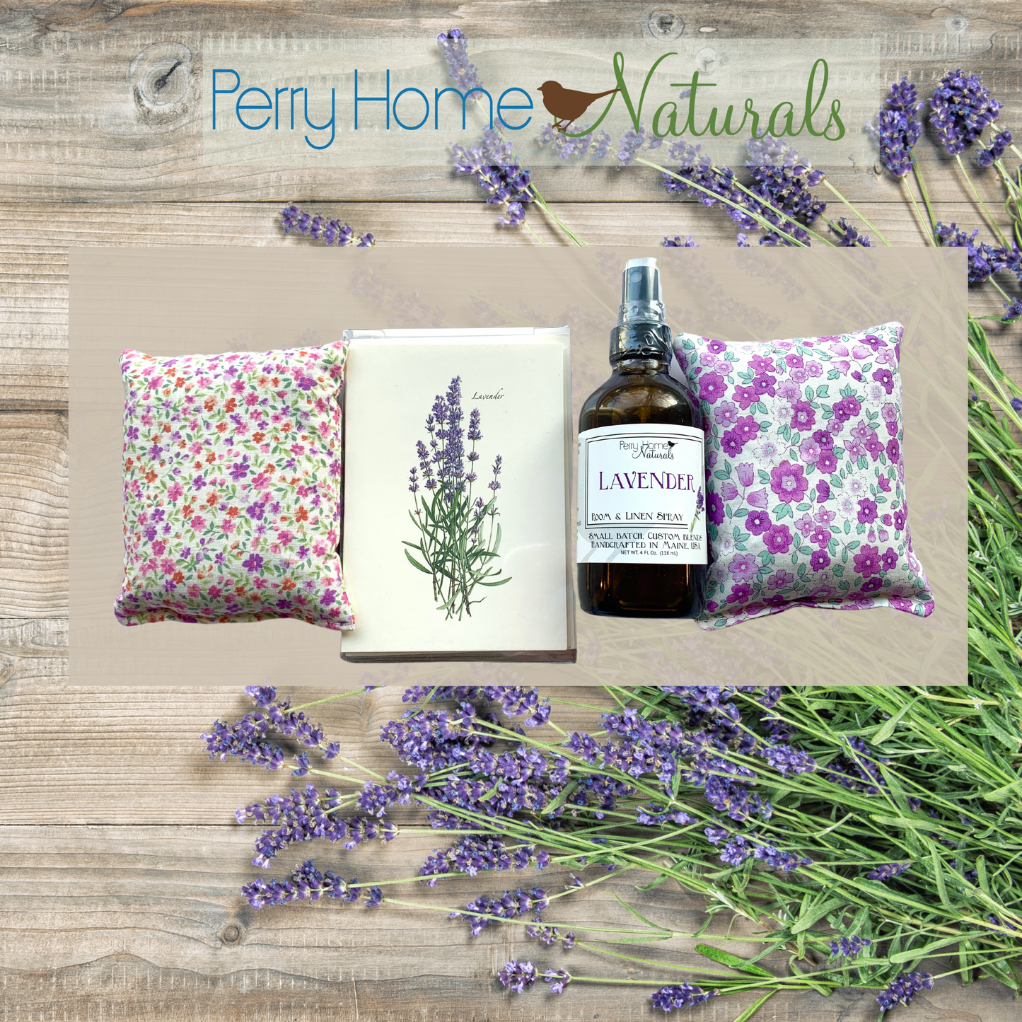 Lavender Flowers Gift Set - Sachets, Room Spray, and Notecards