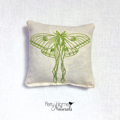 Luna Moth in Light Green Embroidered Linen Sachet