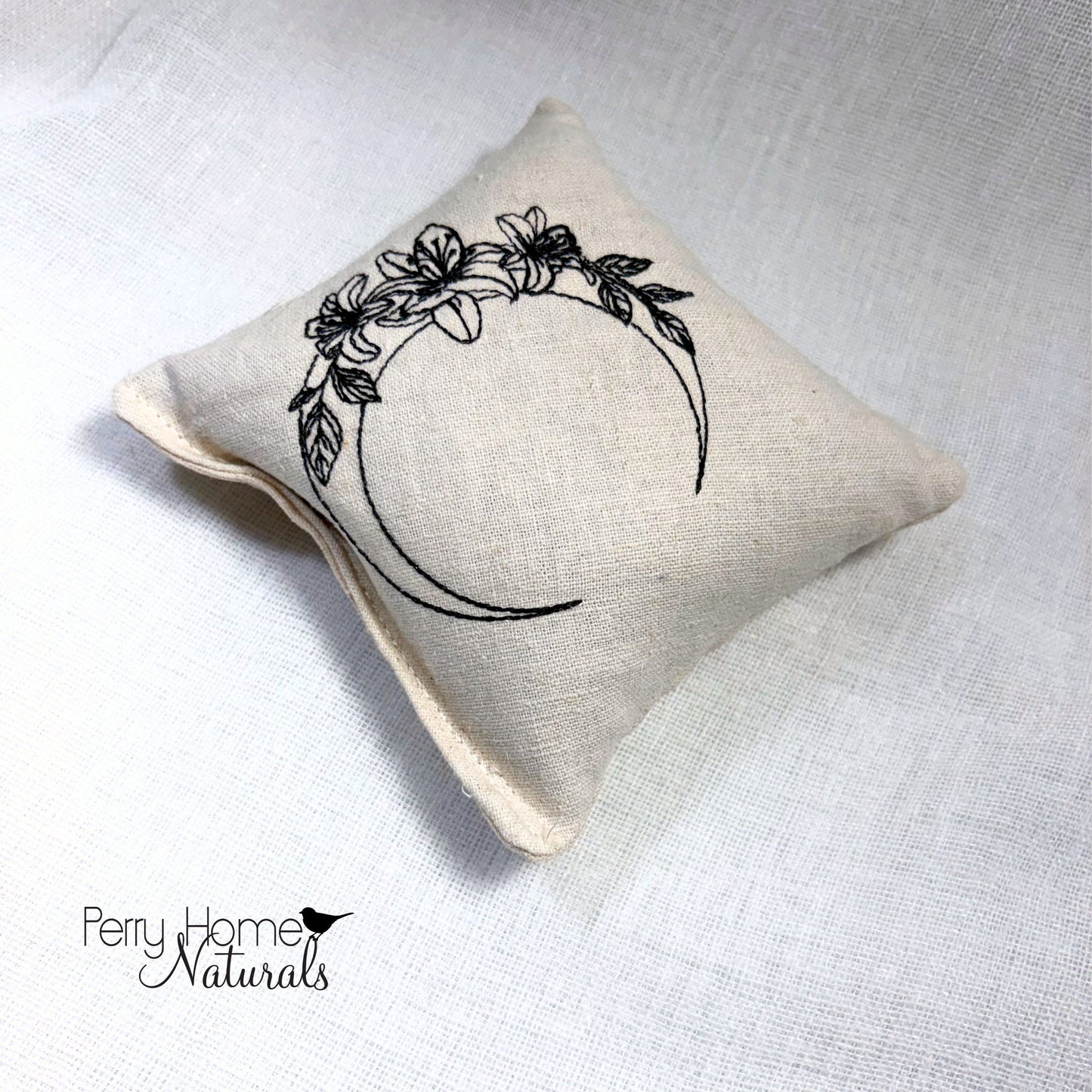 Moon Flower Embroidered Linen Sachet