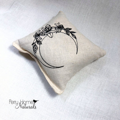 Moon Flower Embroidered Linen Sachet