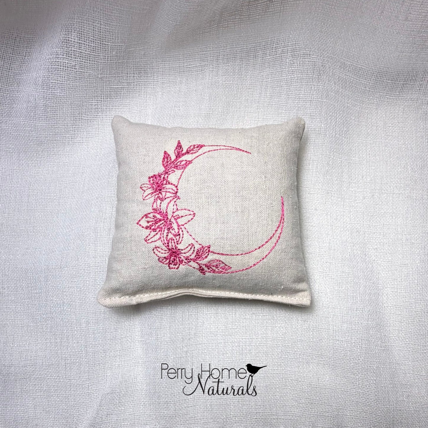 Moon Flower Embroidered Linen Sachet