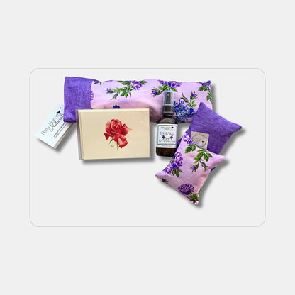 Lavender + Rose-Themed Gift Box – Eye Pillow, Lavender Sachets, Notecards & Room Spray