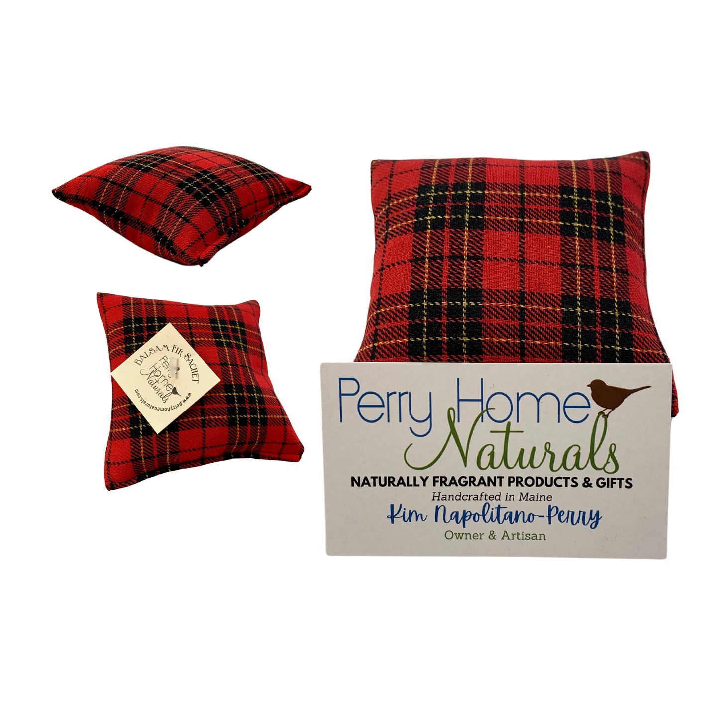 Maine Balsam Sachets in Red Holiday Plaid Twill - Set of Five