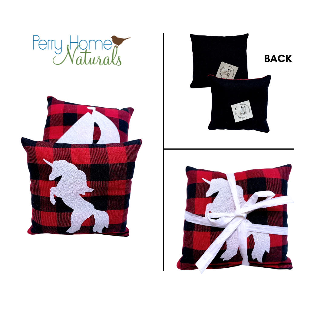 Unicorn & Sailboat Organic Lavender Sachet Set - Red & Black Check