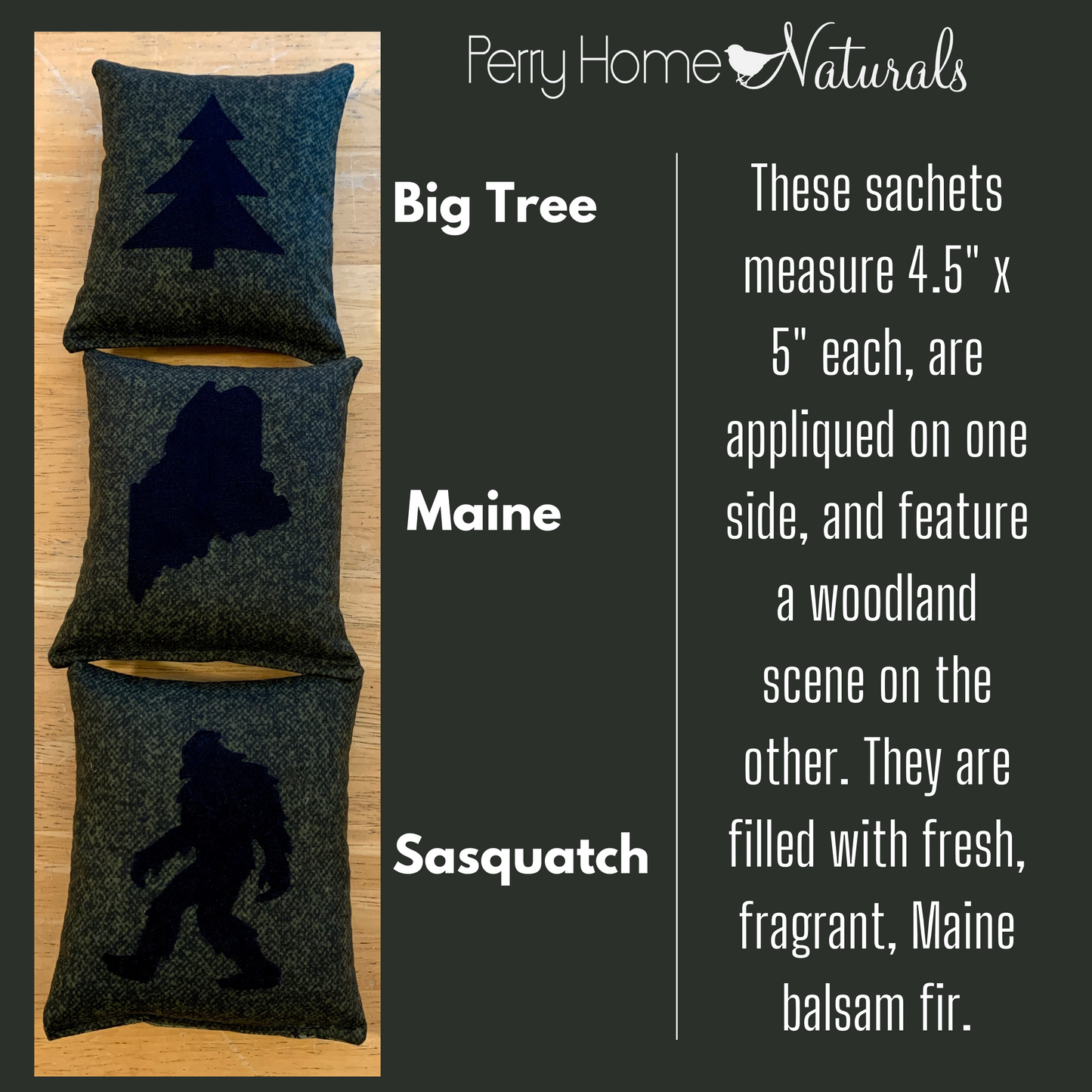 Maine Balsam Fir Pillow with Woodland Scene and Applique