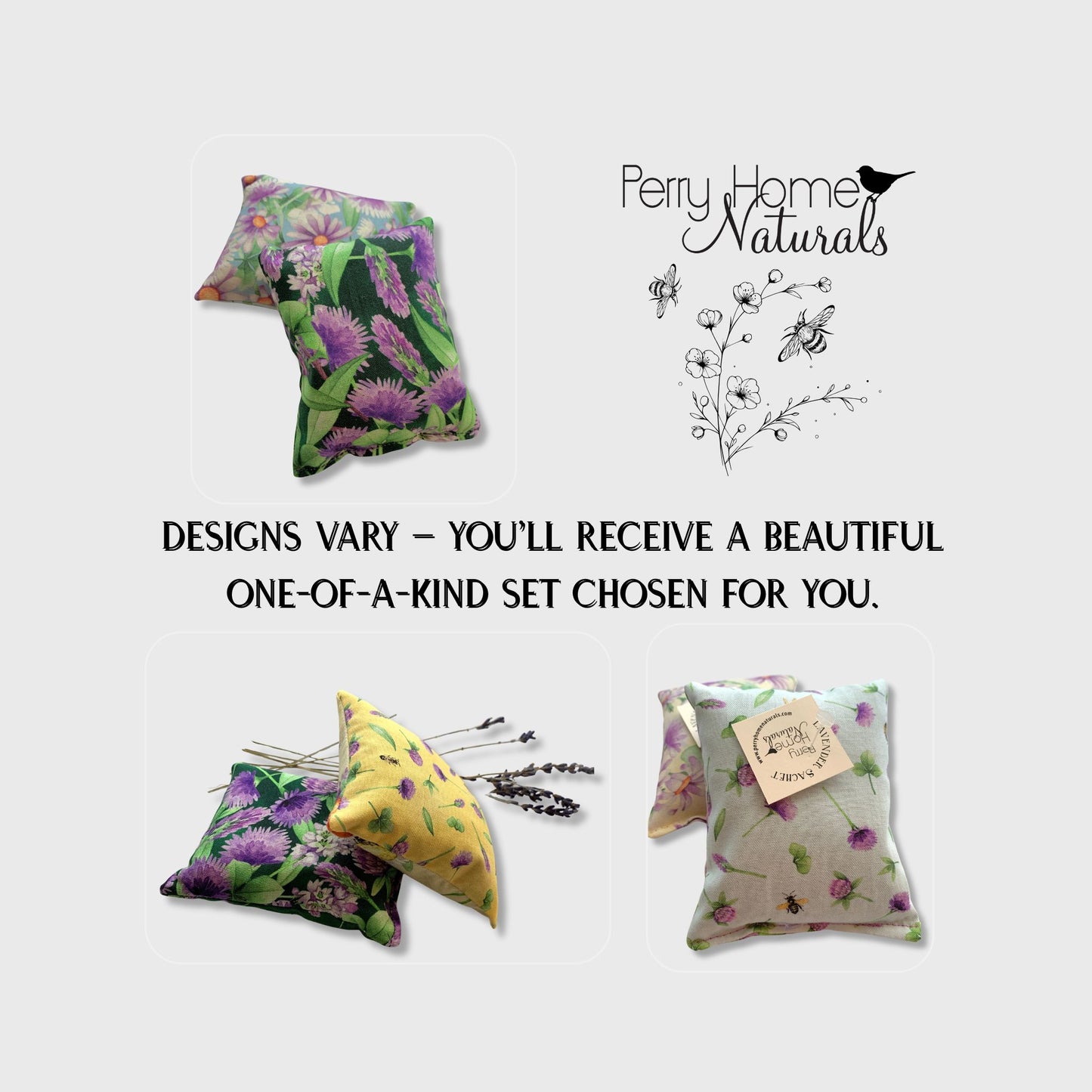 Bee Themed Sachet Set – 2 Lavender Sachets, Assorted Prints