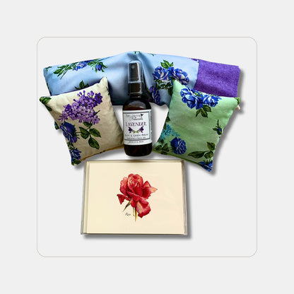 Lavender + Rose-Themed Gift Box – Eye Pillow, Lavender Sachets, Notecards & Room Spray