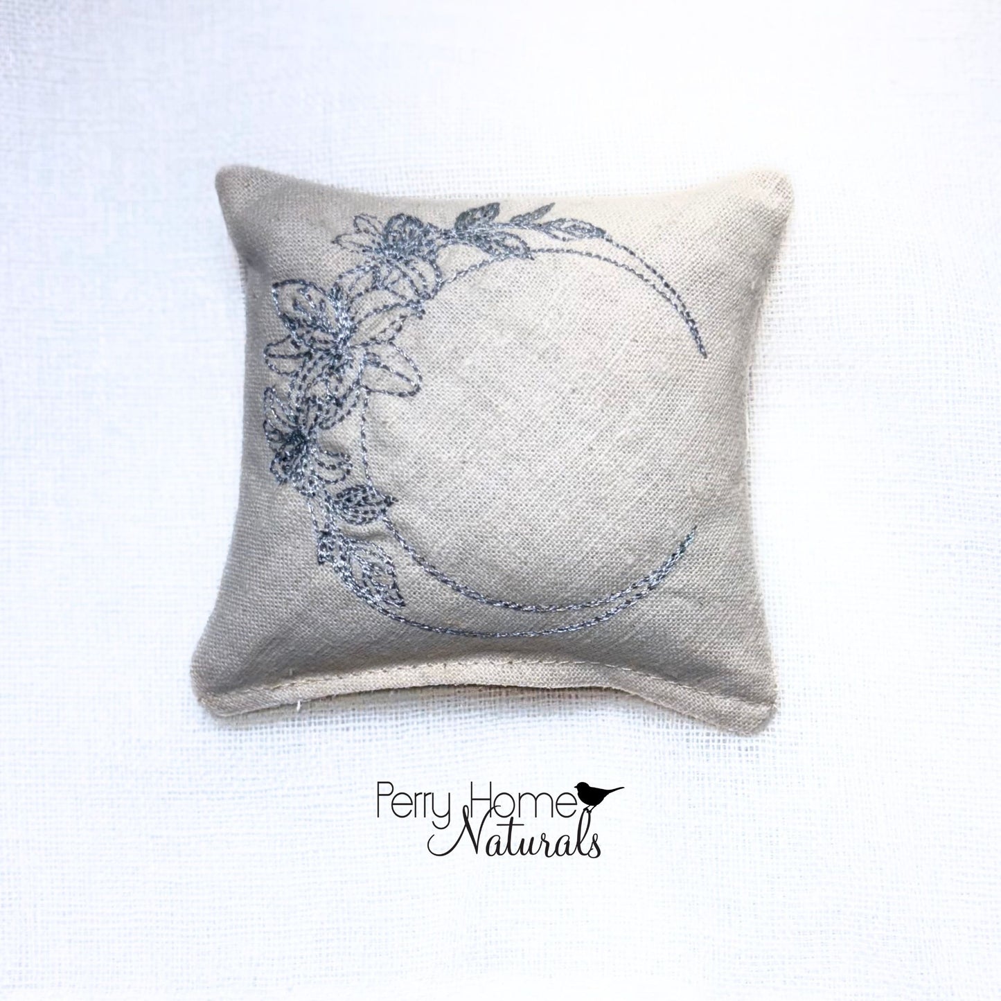 Moon Flower Embroidered Linen Sachet