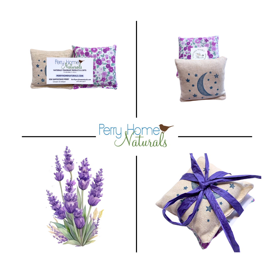 Organic Lavender Sachets - Small Moon & Stars/Purple Flower Gift Set