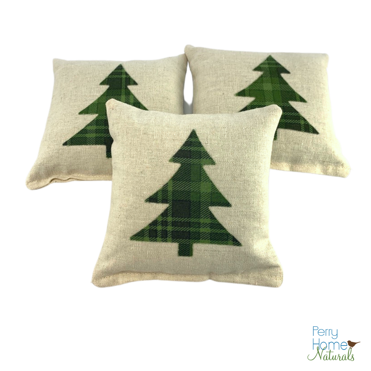 Set of 3 Balsam Fir Sachets with Large Plaid Tree Applique